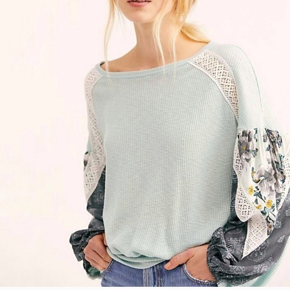 Free People Casual Clash Top Long Sleeve Sz XS